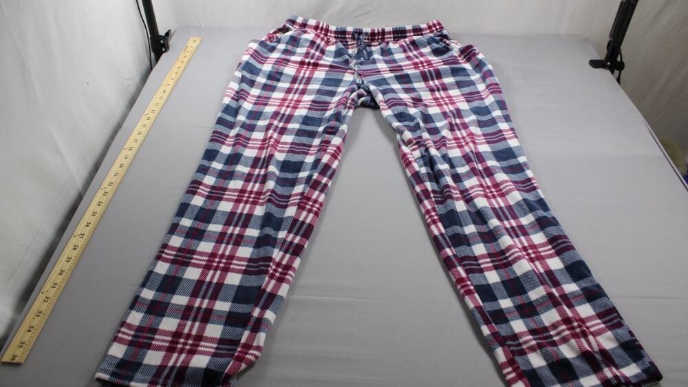 Muk Luks Pajama Pants Womens L Multicolor Plaid Straight Leg Drawstring Stretch